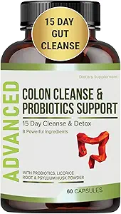 15 dag Gut Cleanse Detox for kvinder & mænd - Avanceret 15 dage Colon Cleanse med Probiotika og Psyllium Husk for Forstoppelse Relief, fordøjelsessygdomme, Colon Cleanser & Gut Health.60 Caps.