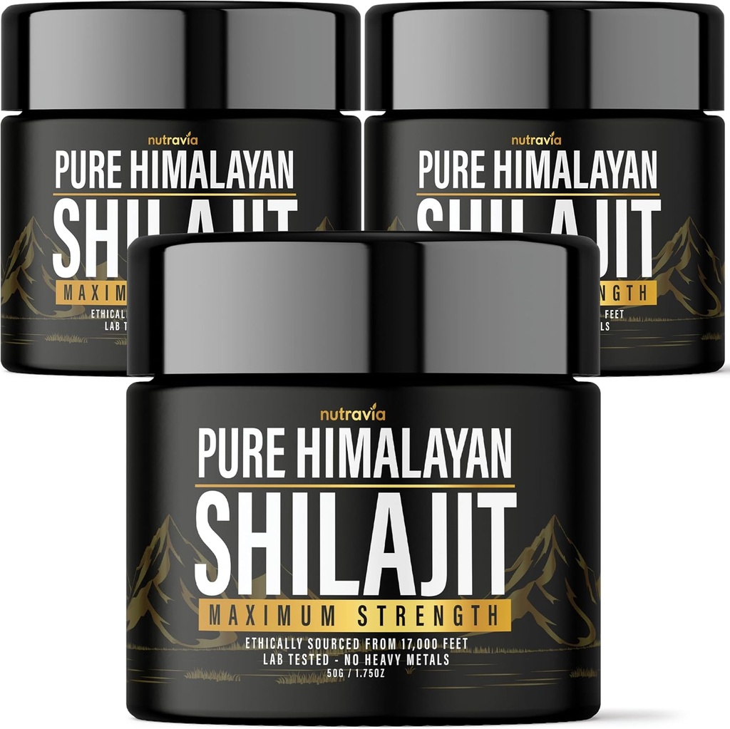 (3 Pack) Shilajit Pure Himalayan Organic Resin - Natural Autentiske Lab Testet Formel for Mænd, Kvinder - Ingen tunge Metals - 600mg Max Styrke med 85 + Trace Minerals Golden Grade Shilajit tillæg