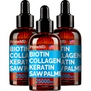 PrimeMD 4- in-1 Flydende Biotin Collagen Keratin Saw Palmetto Drops (3 Pack) Bundle - 25000mcg hår negle og hudvitaminer til kvinder & mænd - 2 Fl Oz Hver, Watermelon Flavor, Gluten- fri, Non- GMO