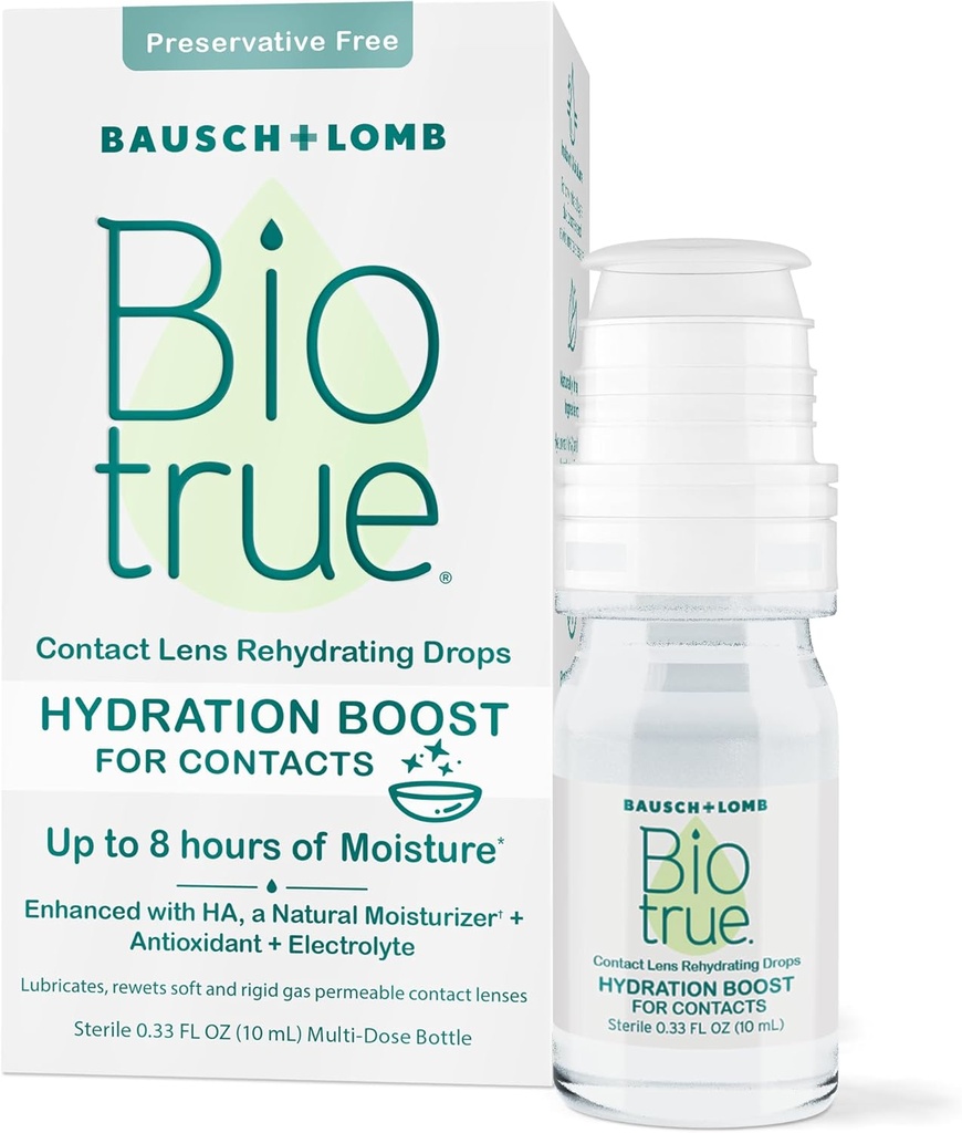 Biofysisk hydrering Boost til kontaktlinser, rehydrerende øjendråber til tørre øjne, Konserveringsfri, genopfriskninger, smøremidler & fugtgivende øjendråber, 0,33 FL Oz (pakning med 1)