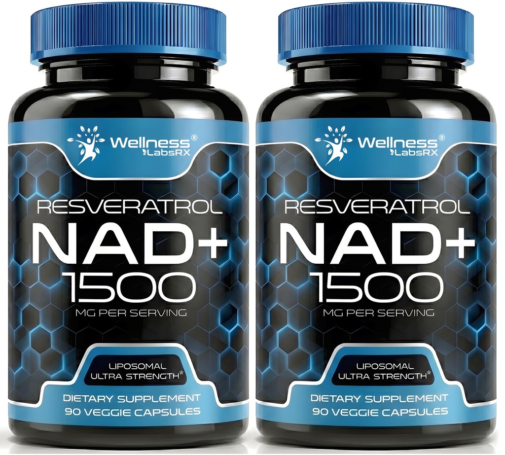 WELLENess LASSRX NAD Supplement, 1500mg - Liposomal NAD + Supplement med Resveratrol, NAD Plus Boosting - Support Cellular Health, Stamina & Sund Aging - Ultra Strength Capsules, USA Made - 2 Pack