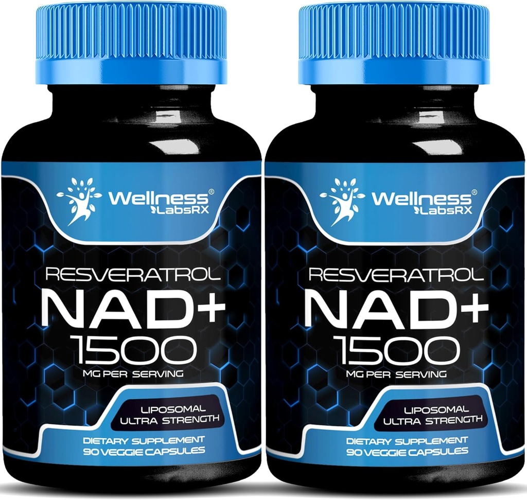 WELLENess LASSRX NAD Supplement, 1500mg - Liposomal NAD + Supplement med Resveratrol, NAD Plus Boosting - Support Cellular Health, Stamina & Sund Aging - Ultra Strength Capsules, USA Made - 2 Pack