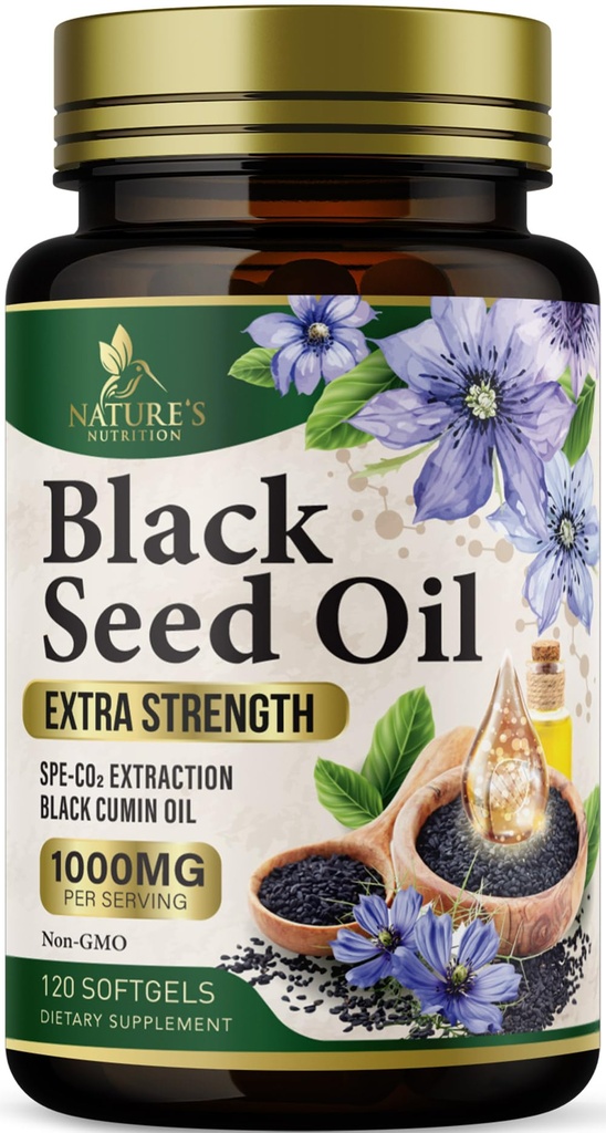 Black Seed Oil Softgels 1000mg - Premium Nigella Sativa Blackseed, Pure Natural Black Cumin Seed Oil & Antioxidant til hud & immunforsvar - Ikke GMO, Flasket i USA Supplement - 120 Softgels