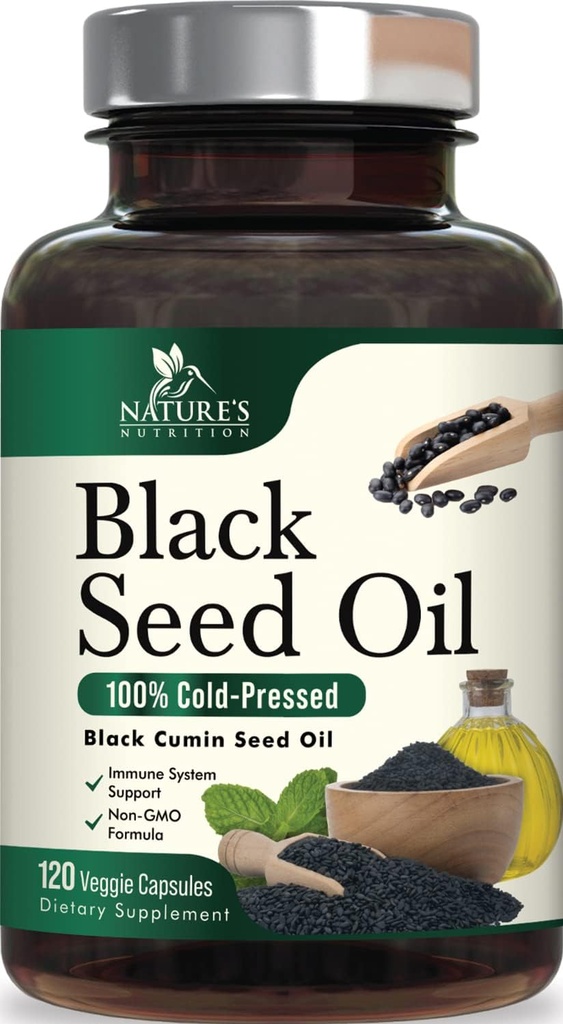 Black Seed Oil Softgels 1000mg - Premium Nigella Sativa Blackseed, Pure Natural Black Cumin Seed Oil & Antioxidant til hud & immunforsvar - Ikke GMO, Flasket i USA Supplement - 120 Softgels