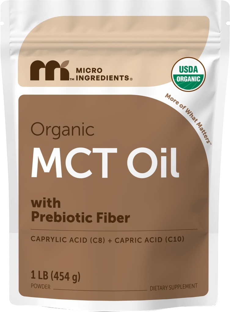 Organisk MCT Oil Powder med Prebiotic Fiber, 1 Pund (16 Ounce), Fast Fuel til Body and Brain, C8 MCT Oil til Coffee Creamer, Ingen GMO 'er, Keto Diet, Vegan