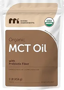 Organic MCT Oil Powder with Prebiotic Fiber,1 Pound(16 Ounce), Fast Fuel for Body and Brain, C8 MCT Oil for Coffee Creamer, No GMOs, Keto Diet, Vegan