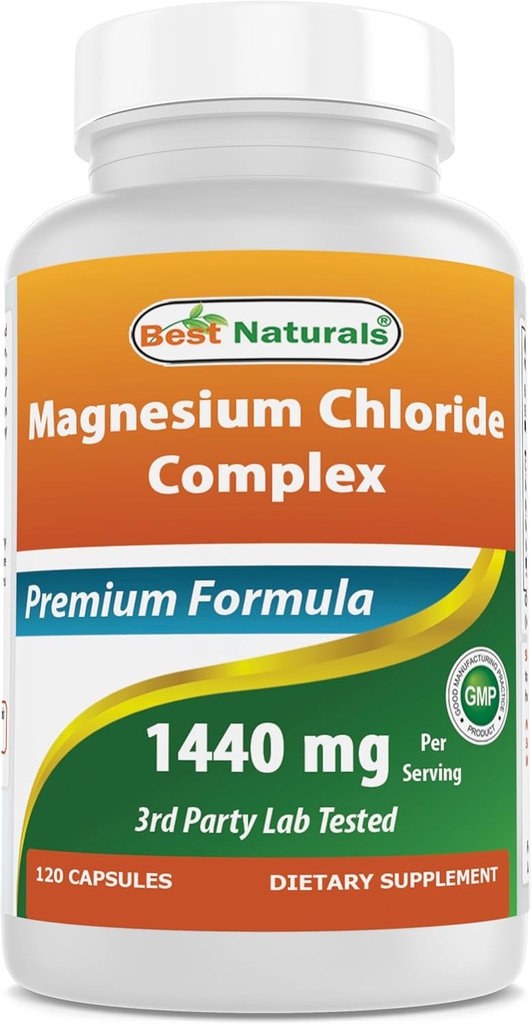Bedste Naturals Magnesiumchlorid (cloruro De Magnesio) Complex 1440 mg per servering - 120 kapsler