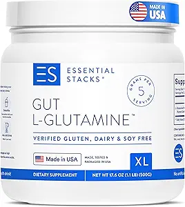 Essential Stacks Gut L- Glutamin Powder - Eksklusivt Lavet i USA - Pure L Glutamin Powder til Gut Health (100 Servere, Unflavored)
