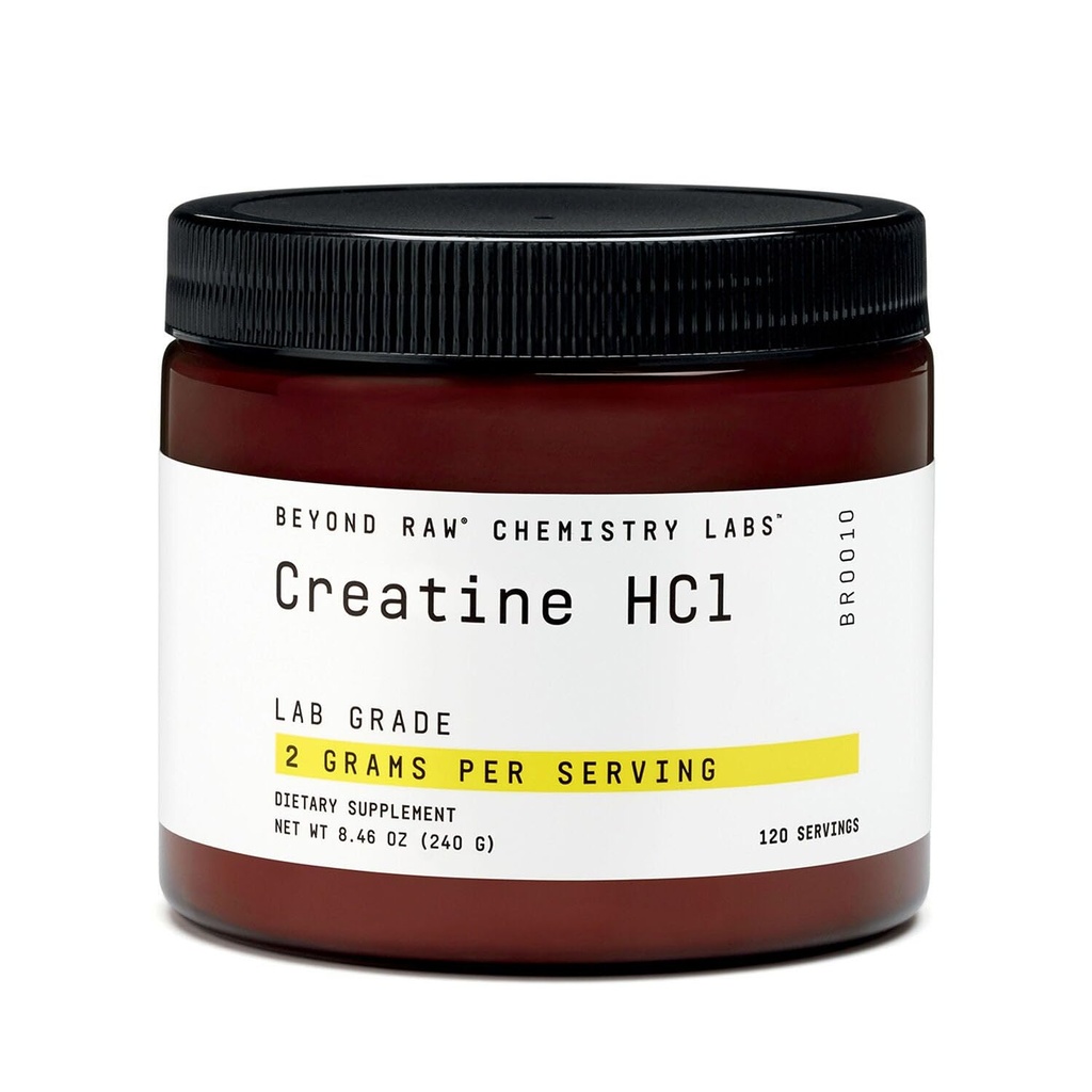 BEYOND RAW Science- Backed Creatin HCl Powder, Lab Grade, for muskel styrke og vækst, energiproduktion, atletisk ydeevne, kognitiv støtte, Cellular Hydration, 120 Servere