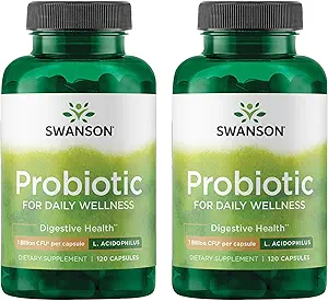 Swanson Probiotic - fordøjelsessygdomme supplement w / 1 Billion CFU per kapsel - Natural Formel Supporting tarmregularity & Daily Wellness - (120 Kapsler) (2 Pack)