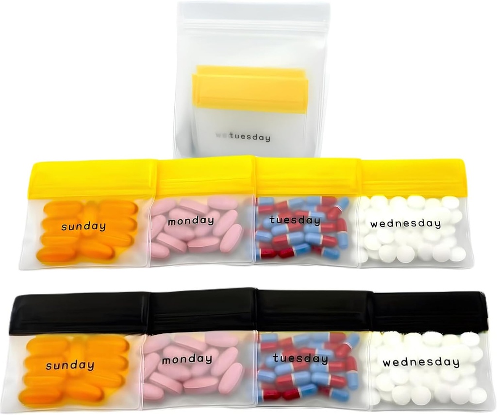 AM / PM Pill Pouch tasker til rejser 7-dag, Genanvendelige Pill poser med ugedage etiketter, Stor kapacitet til vitaminer og kosttilskud, piller, Multi- Formål Medicine Organizer (med Pill Cutter)