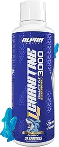 Alpha supps L Carnitin Flydende 3000; Stimulant- Free L- Carnitin supplement til mænd & kvinder; 124; Pre- workout Energy Boost & Muscle Recovery • 124; Zero Sugar, Fat, & Carbs • 124; 31 Serveringer (Blue Gummy)