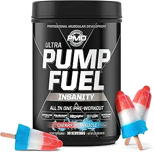 PMD Sports Pump Fuel Ultra Insanitet - Premium Pre Workout Powder & Muscle Pump, Greater Focus, Endurance & Recovery, Premium Creatin, Arginin & Beta Alanine - Cherry Bombsicle (30 Servere)
