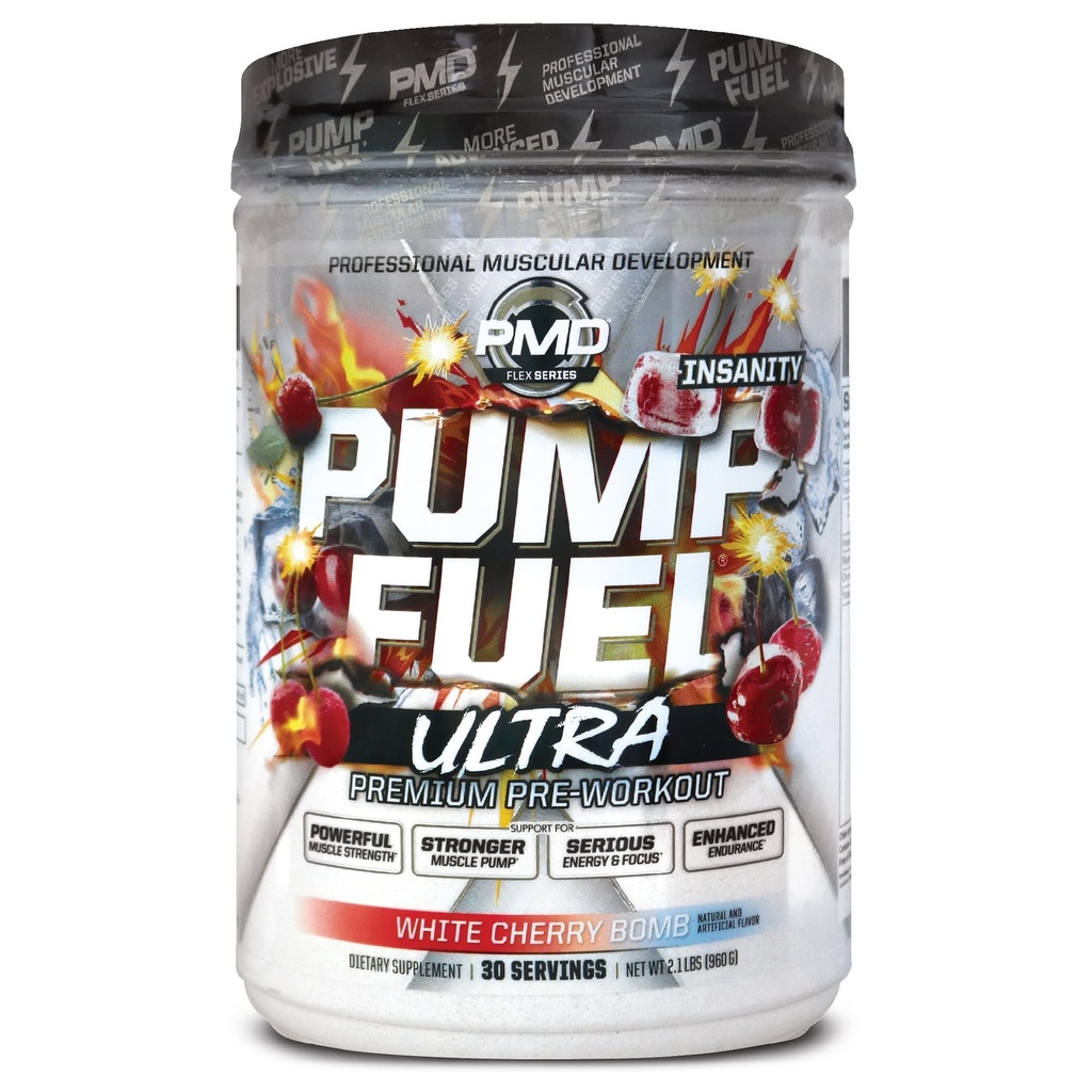 PMD Sports Pump Fuel Ultra Insanitet - Premium Pre Workout Powder & Muscle Pump, Greater Focus, Endurance & Recovery, Premium Creatin, Arginin & Beta Alanine - Cherry Bombsicle (30 Servere)