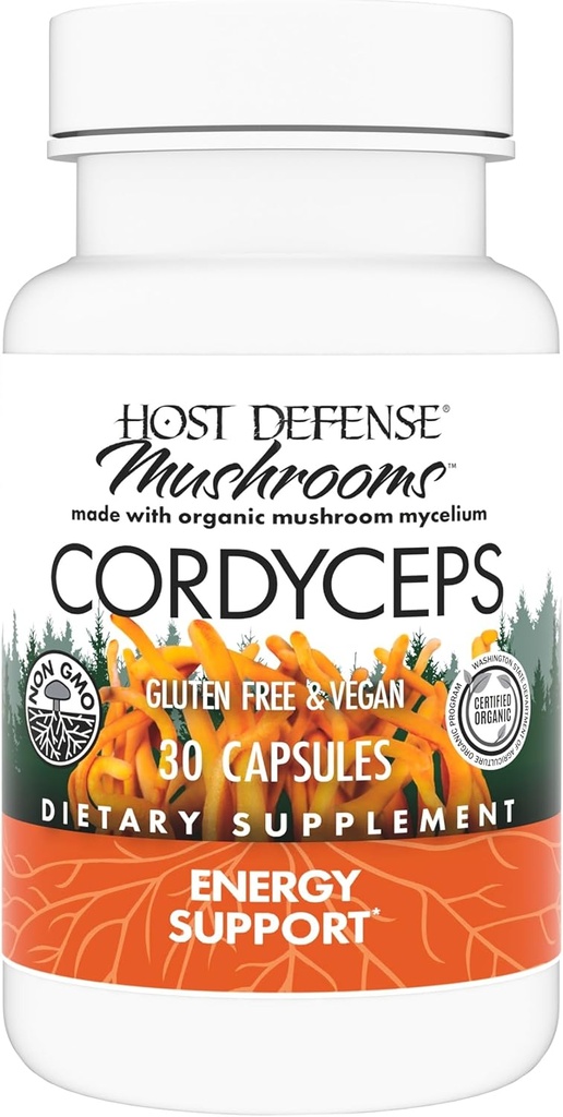 Host Defense Cordyceps Capsules - Immune & Energy Support Supplement - Kidney Health Supplement with Cordyceps - Fitness Support Supplement to Aid Oxygen Uptake - 30 Capsules (15 Servings)*