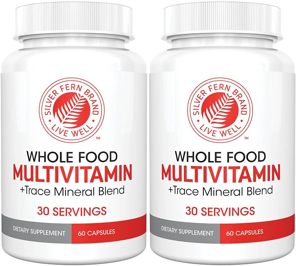 Sølv Fern hel mad Daglig Multi Vitamin w / Trace Mineral Blend Supplement - 2 Flasker - 60 Vegicaps Hver - 60 dages forsyning - Natural, Non- GMO, Vegan, Multivitamin til mænd og kvinder - Zero Synthetics