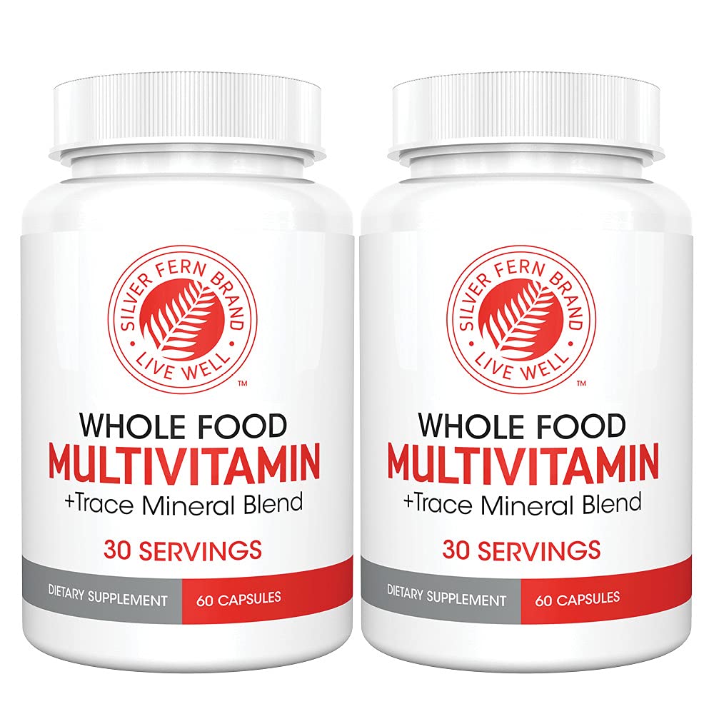 Sølv Fern hel mad Daglig Multi Vitamin w / Trace Mineral Blend Supplement - 2 Flasker - 60 Vegicaps Hver - 60 dages forsyning - Natural, Non- GMO, Vegan, Multivitamin til mænd og kvinder - Zero Synthetics