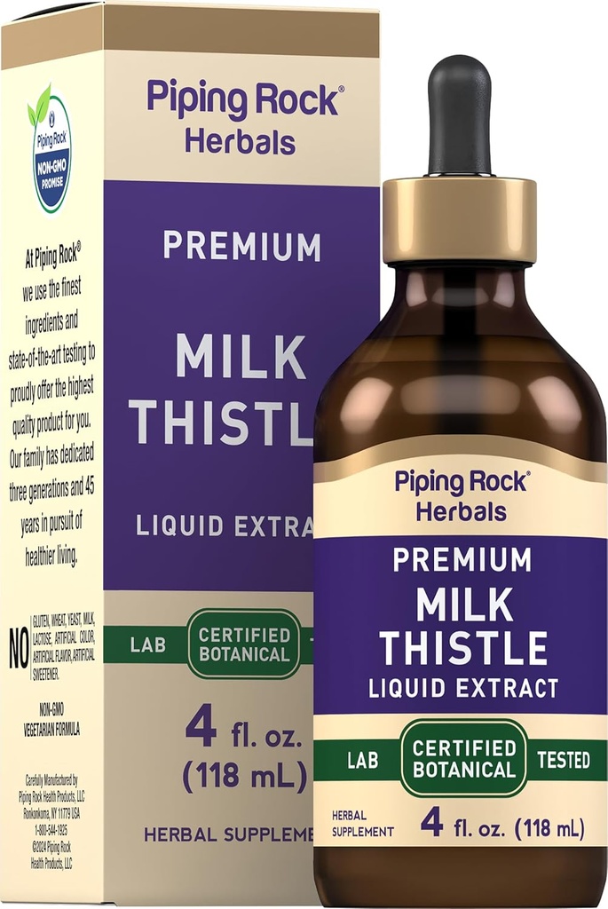 Piping Rock Milk Thistle Extract Liquid Drops Measures 124; 4 Fl Oz Measures 124; Herb Tincture Supplement 124; Alkohol Free Measures 124; Vegetarisk Drops 124; Non GMO, Gluten Free
