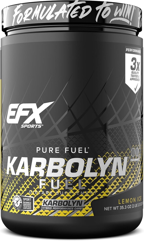 EFX Sports Karbolyn Brændstof • 124; Fast- Absorbing Carbodiate Pulver • 124; Carb Belastning, Vedvarende energi, Quick Recovery • 124; Stimulant Gratis • 124; 18 Serveringer (Lemon Ice)