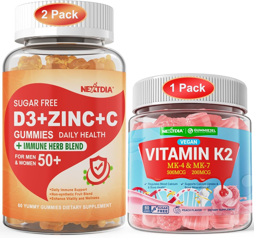 Bundle: Vitamin C + D3 + Zinc Gummies for Adults 50 + & Vitamin K2 Gummies