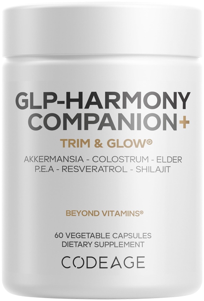 Codeage GLP- Harmony Companion + Supplement - GLP-1 Agonist Support - Lions Mane, Pea, Colostrum, Shilajit, Akkermansia, Ældre, Citrus Bioflavonoider, Broccoli, Resveratrol - Non-GMO - 60 Kapsler