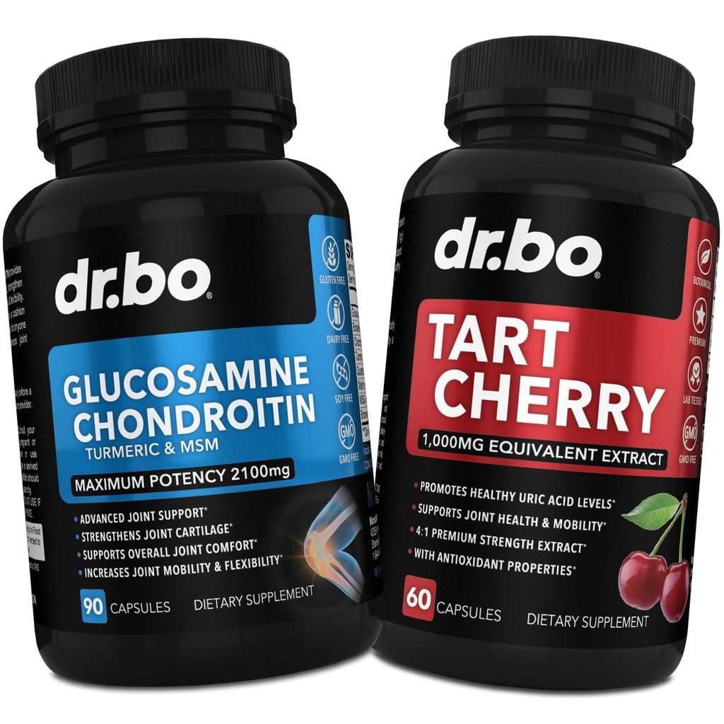 Glucosamin Chondroitin MSM Gurkemeje & Tart Cherry - Joint Health Supplement Knee Bone & Joints, Rensning Urisyre Cleanse Flush Antioxidant Pills - Joint Support Pills & Tart Cherry Extract Kapsler