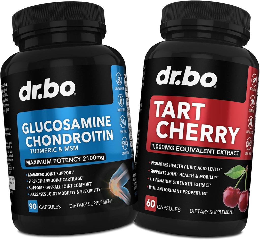 Glucosamine Chondroitin MSM Turmeric & Tart Cherry - Joint Health Supplement Knee Bone & Joints, Purge Uric Acid Cleanse Flush Antioxidant Pills - Joint Support Pills & Tart Cherry Extract Capsules