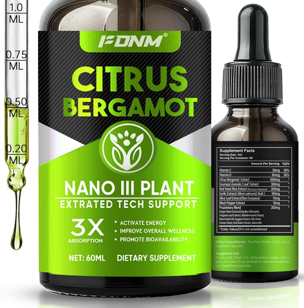 Citrus Bergamot flydende dråber - 1000mg high- Absorption supplement til metabolisk sundhed & cirkulation support, Giv effektiv daglig støtte, 60 ML