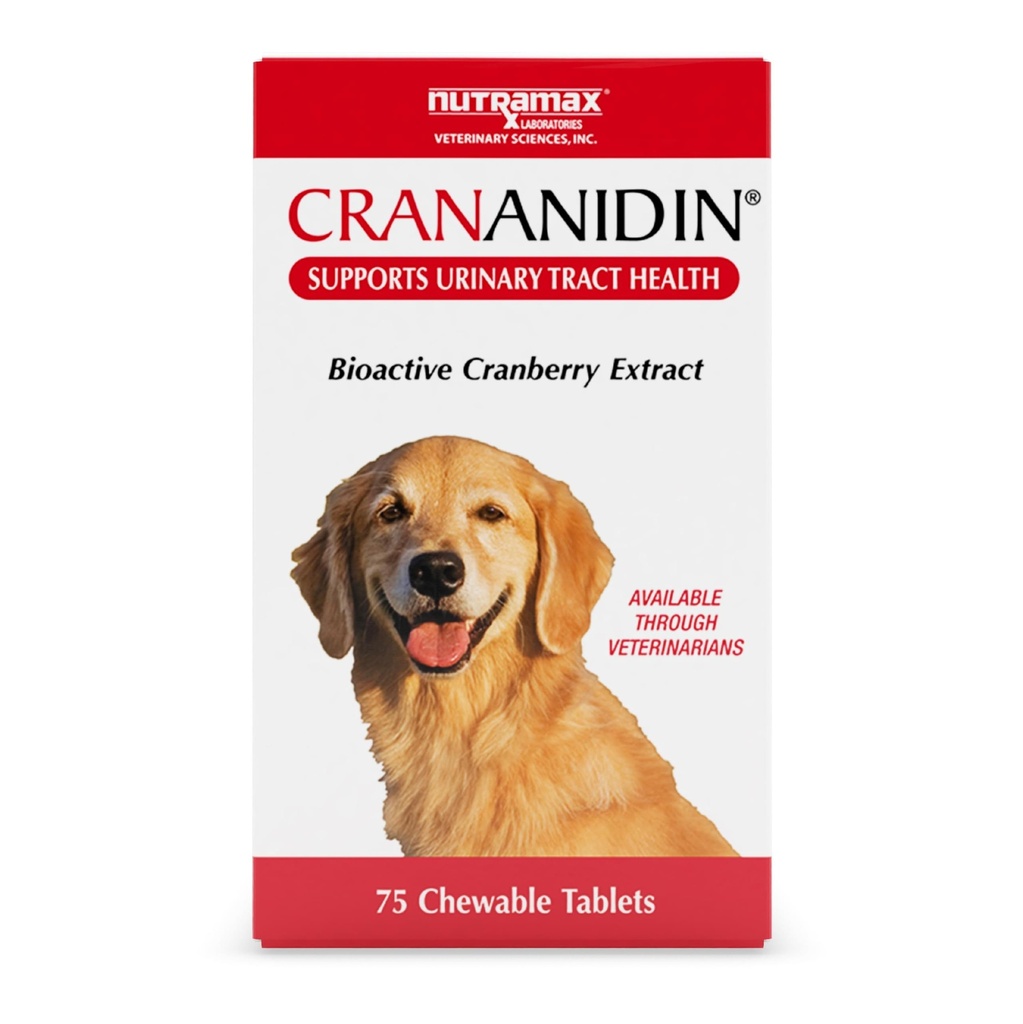Nutramax Laboratories Crananidin Cranberry Extract Urinary Tract Health Supplement til hunde, 75 tyggetabletter
