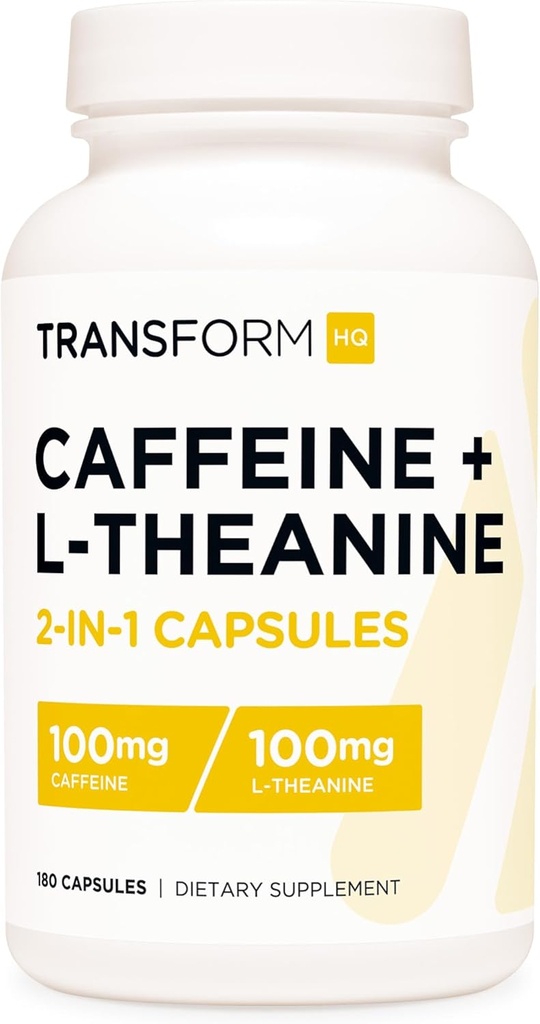 TransformHQ Koffein & L- Theanin (100 mg hver) 180 Caps - Gluten Free, Non- GMO