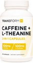 TransformHQ Koffein & L- Theanin (100 mg hver) 180 Caps - Gluten Free, Non- GMO
