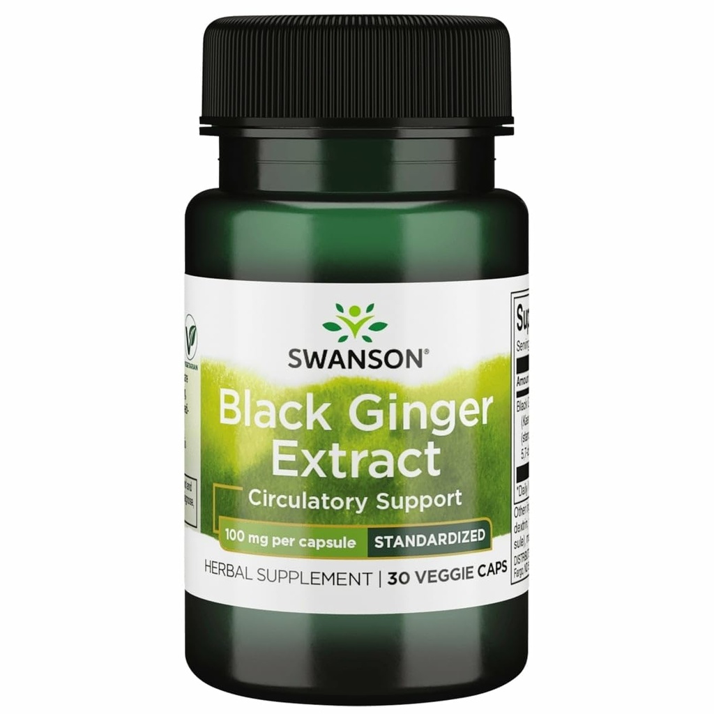 Swanson Black Ginger Extract - fremmer sund blodcirkulation og fysisk Vigor - Kan hjælpe hjerte sundhed, muskelvæv og velvære - (30 Veggie kapsler, 100 mg hver) 1 pakke