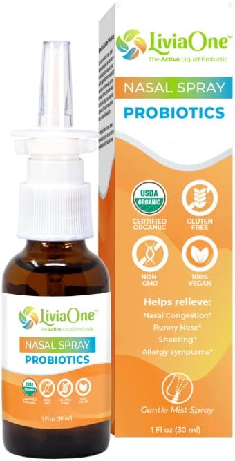 LiviaOne Probiotika Nasal Spray, All- Natural Sinus Relief, Hjælper med Allergier, Nasal Congestion, Runny Nose, og nysen, 1 Fl Oz (pakke med 1)
