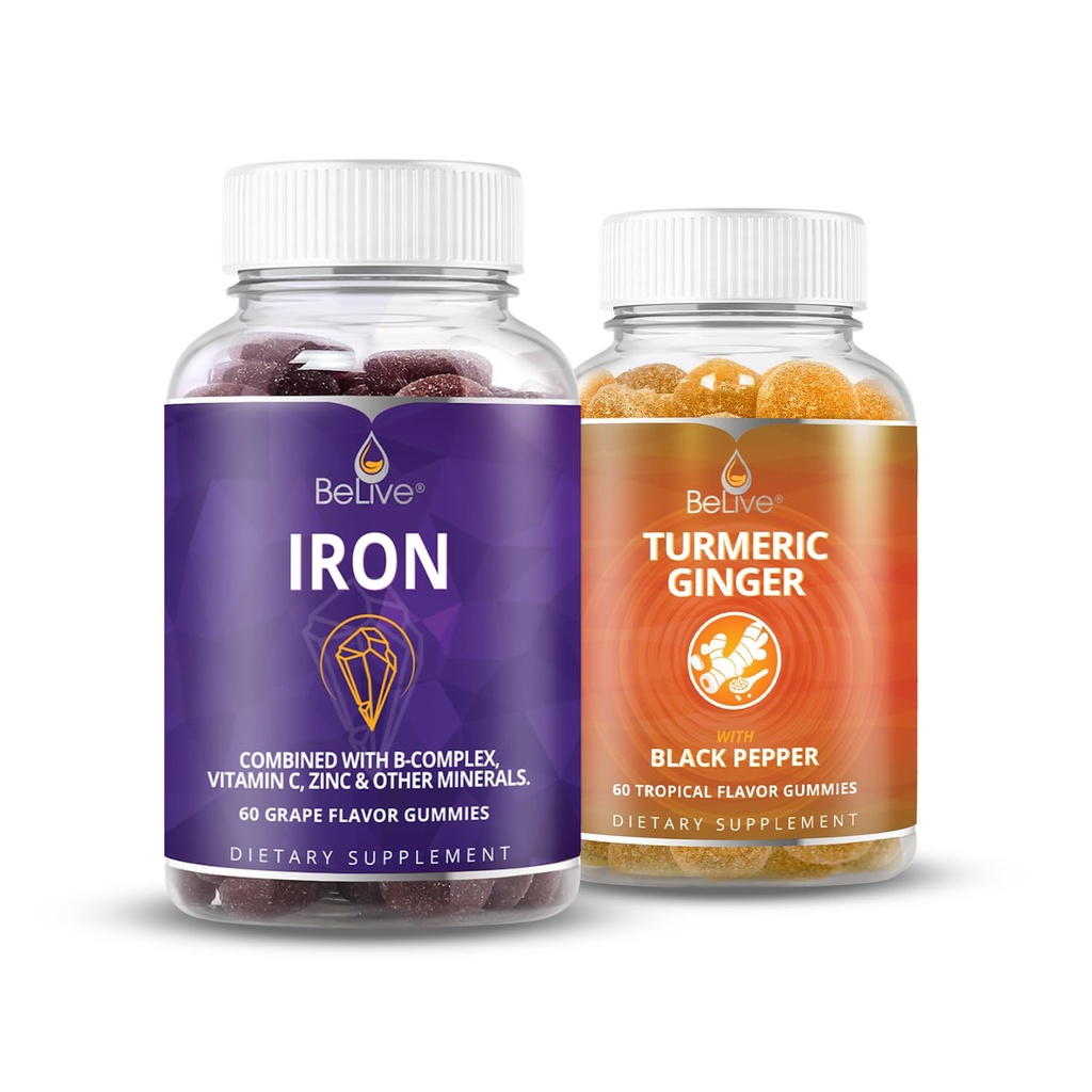 BeLive Jern og gurkemeje for blod oxygen, energi, immunforsvar, sund hud, og mobilitet støtte