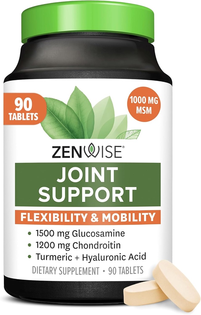 Zenwise Health Joint Support Supplement med Glucosamine Chondroitin MSM, Curcumin & Sulfate - Fælles sundhed for kvinder & mænd - Mobilitet og fleksibilitet Support til Knee, Cartiage & Bone - 90 Greve