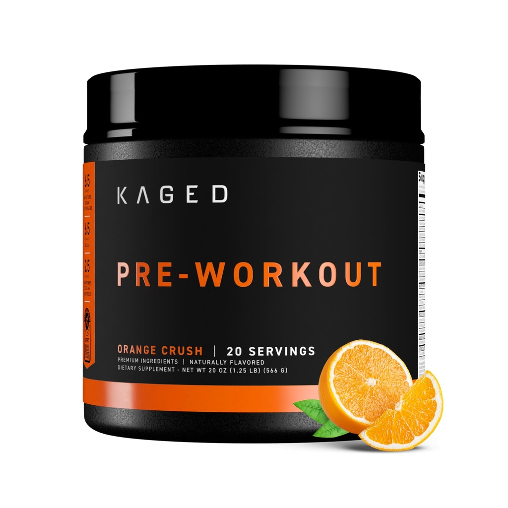 Kaged Original Pre Workout Pulver • 124; Orange Crush • 124; Pre-Workout med Creatin, Beta Alanine, L- Citrullin, BCAAs • 124; 274 mg Organic Coffein • 124; Pre-Supplements for Men & Women • 124; 20 Servering
