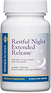 Dr. Whitaker Restainful Night Extended Release Melatonin Sleep Aid Hjælper dig med at falde i søvn og bo i søvn længere med Dual- Layer, Extended Release Technology, 30 tabletter (30-dages forsyning)