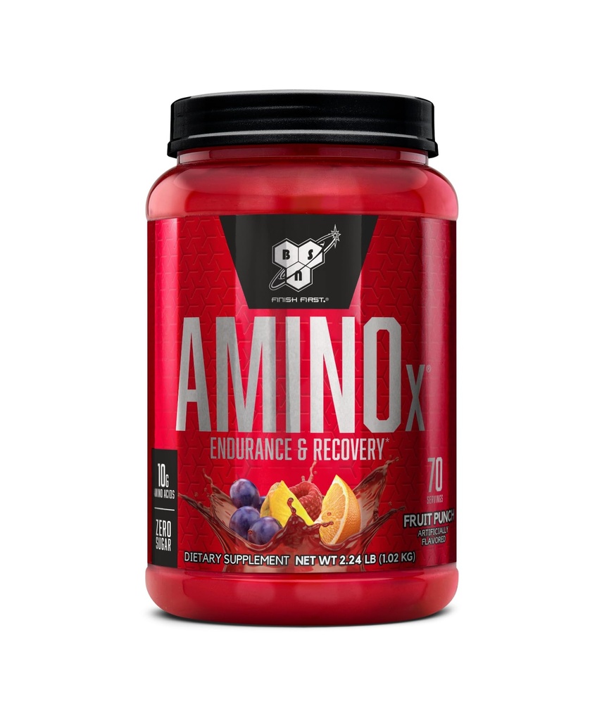 BSN Amino X Muscle Recovery & Endurance Powder med BCAAs, 10 Bedste Aminosyrer, Keto Friendly, Koffein Free, Support Endurance, Zero Sugar, Fruit Punch, 70 portioner (Packaging May Vary)