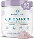 WONDERCOW Colostrum Supplement Pulver til Gut sundhed, immunforsvar, Muscle Recovery & Wellness - 124; Natural IgG Pure Whole Bovine Colostrum Superfood, Elderberry, 60 Servere