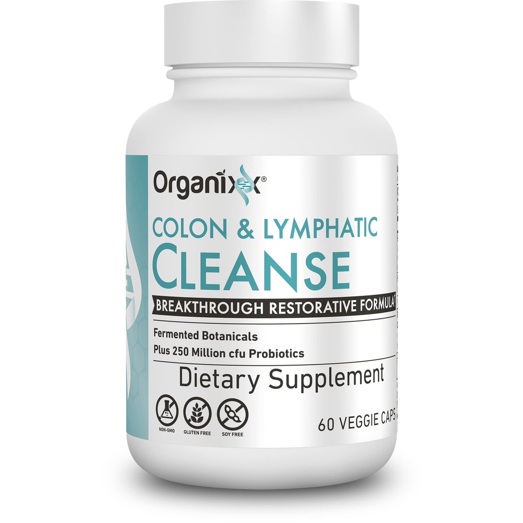 Organixx Lymfe- & kolon rensetilskud, 250 Millioner CFU Probiotika til Gut Health, fordøjelsesfremmende & lymfe- support, Gluten Free, Non GMO, 60 Vegetariske kapsler