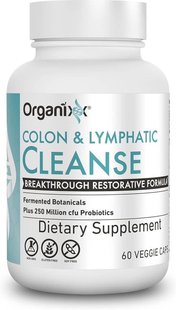 Organixx Lymfe- & kolon rensetilskud, 250 Millioner CFU Probiotika til Gut Health, fordøjelsesfremmende & lymfe- support, Gluten Free, Non GMO, 60 Vegetariske kapsler
