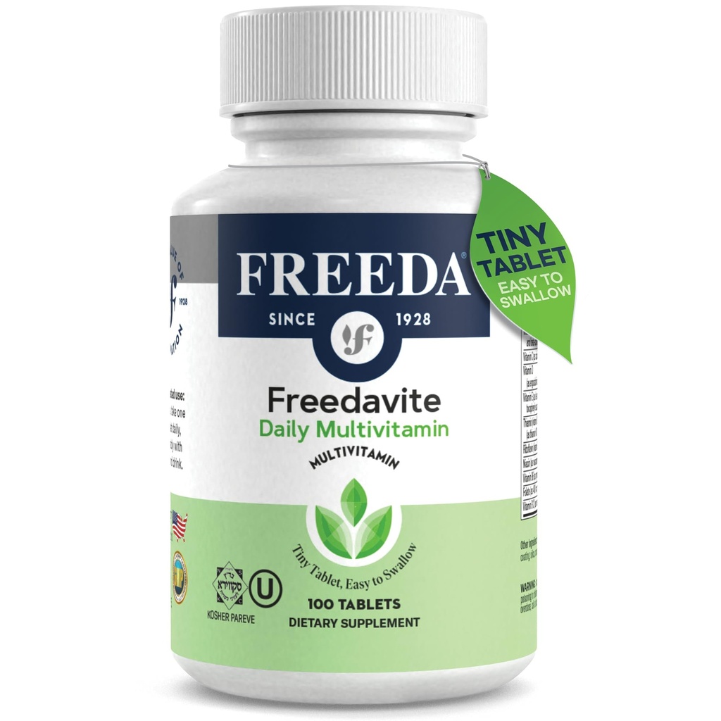 Freedavite Tiny Tablet - Moderate Multivitamin for mænd og kvinder - Vitamin A, C, D, E, B1, B2, B6, B12, Biotin, Calcium, Zink, Jern, Magnesium, Mangan, Kobber, Selen, Jod - 100 Greve