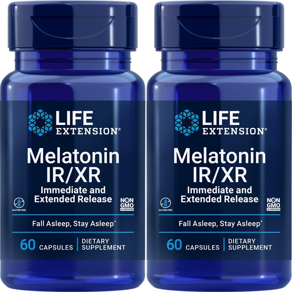Life Extension Melatonin IR / XR, 1, 5 mg, umiddelbart - og Extende- Release Formel til optimal søvnstøtte, sunde cirkadiske rhythms, cellular Defense, Gluten- Free, Non- GMO, 2 X 60 Kapsler