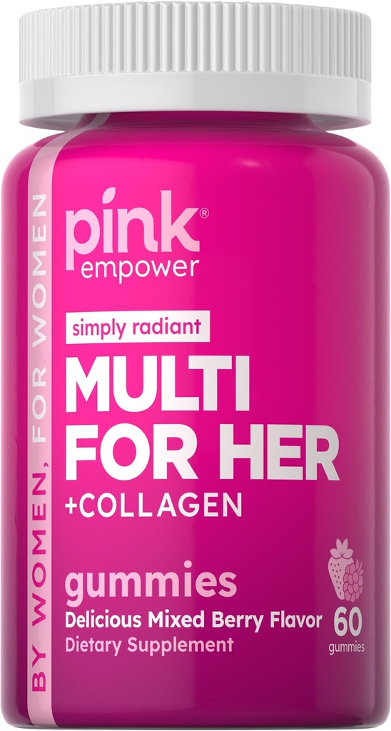 PINK Multivitamin Gummies for Women against 124; Non- GMO & Gluten Free against 124; Plus Collagen & Biottin Measure 124; Blandet Berry Flavor