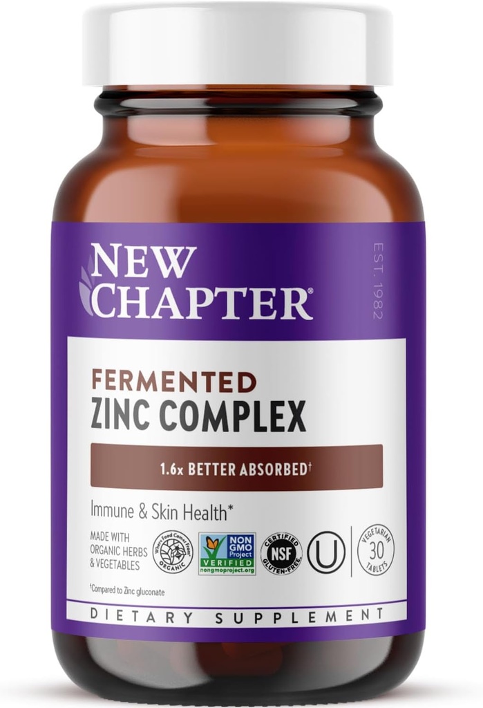 Nyt kapitel Zink supplement, Gæret Zink Complex, One Daily for immunforsvar + hud sundhed, Mineral- Balancing Formel Rich i kobber, Let at synke & Systematisk, 30 Greve (1 måned Tilgang)