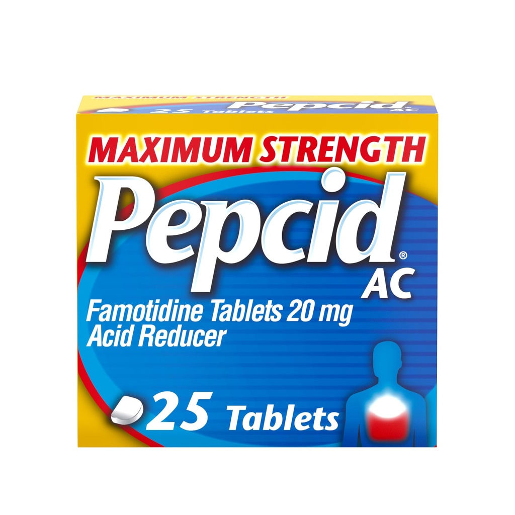 Pepcid AC Maksimal styrke Heartburn Relief Tablets, OTC Medicine Prevents & Relieves Heartburn & Acid Reflux På grund af syrefordøjelsesbesvær, 20mg Famotidinsyre Reducer, Fast- Active, 25 ct
