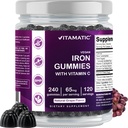 Vitamin Jern 65 mg Gummies Supplement for kvinder & mænd - 240 Vegansk Gummies - Store smagfulde jerngummivitaminer med C-vitamin