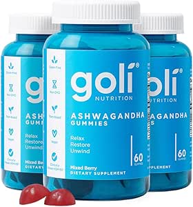 Goli Ashwagandha & D-vitamin Gummy - 180 Greve - Blandet berry, KSM- 66, Vegan, Plant Based, Non- GMO, Gluten- Free & Gelatine Free Relax. Gendan. Unwind, Pack of 3