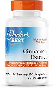 Doctor 's Best Cinnamon Extract med CinSulin, understøtter Glycemisk Balance & Metabolic Response Already within Normal Range, Non- GMO, Gluten Free, Soy Free, Vegan 120 Veggie Caps