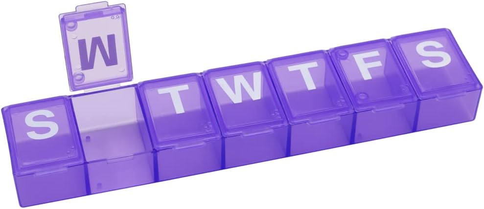 EZY DOSE Weekly (7-Day) Pill Organizer, Medicine Planner, Vitamin Storage Box, Praktisk og nem at bruge, Medium Compartments, Case for Supplements and Fish Oils, Travel Friendly, Purple, BPA Free